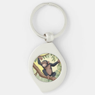 Cute Chimpanzee Swirl Silverfärgad Nyckelring