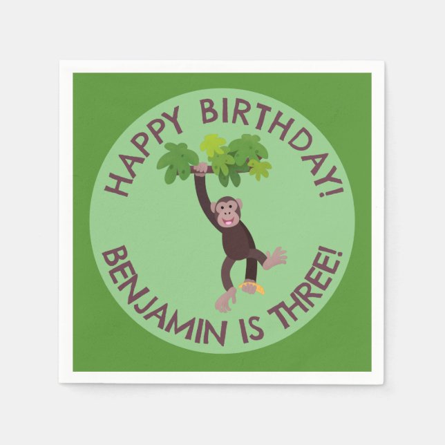 Cute chimpanzi personlig i djungel pappersservett (Framsidan)