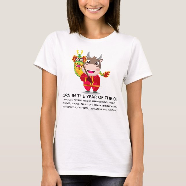 Cute China New Year of the Ox Traits T Shirt (Framsida)