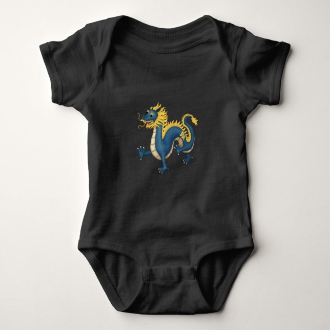 Cute China Zodiac Dragon Black T Shirt (Framsida)