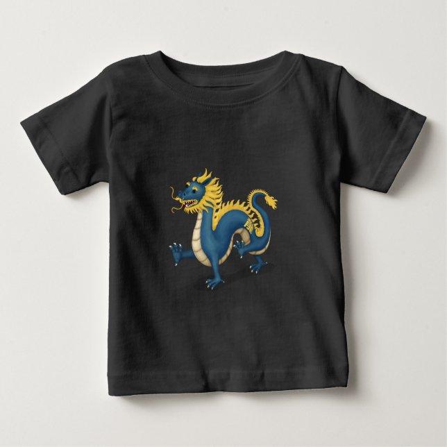 Cute China Zodiac Dragon Black T Shirt (Framsida)