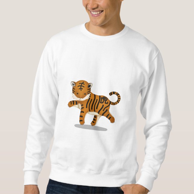Cute China Zodiac Tiger Lång Ärmad Tröja (Framsida)
