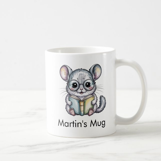 Cute Chinchilla Reading Book Custom Kaffemugg (Höger)