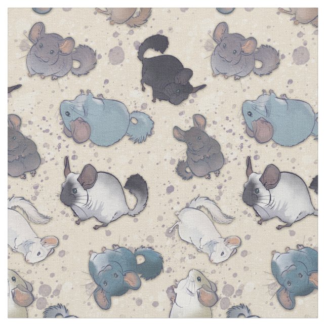 Cute Chinchilla Scatter Cute Animals on Cream Tyg (Närbild)
