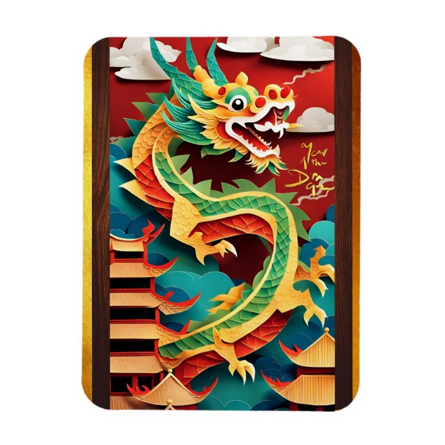 Cute Chinese Dragon Year Birthday Origami FPM Magnet (Vertikal)