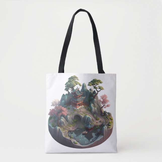 Cute Chinese Fantasy 3D Ligcape Tote Bag Tygkasse (Framsida)