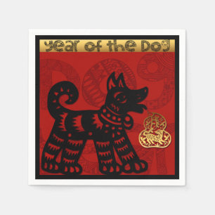 Cute Chinese Hund Year Zodiac Birthday Pappersserv Pappersservett