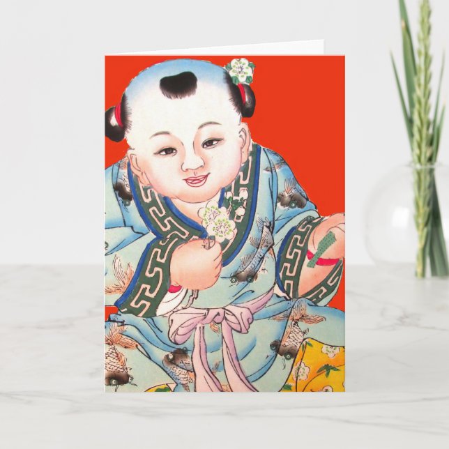 Cute Chinese Laughing Lycka till Buddha on red Kort (Framsida)