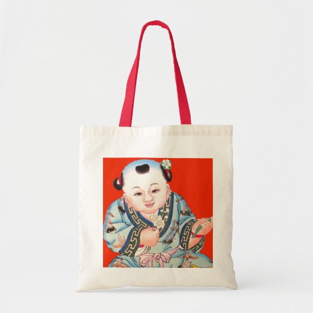 Cute Chinese Laughing Lycka till Buddha on red Tygkasse (Framsidan)
