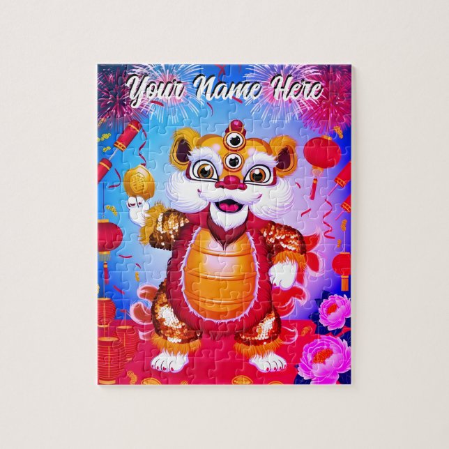 Cute Chinese Lion Dance Jigsaw Puzzle Pussel (Vertikal)