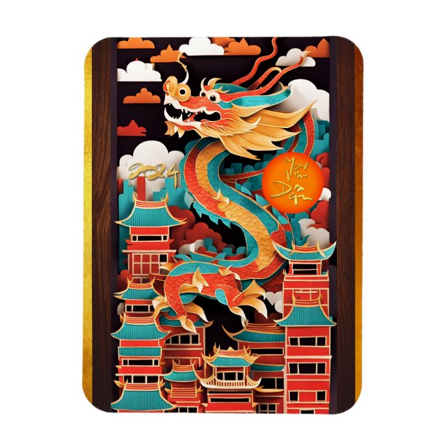 Cute Chinese New Year Dragon Origami FPM2 Magnet (Vertikal)