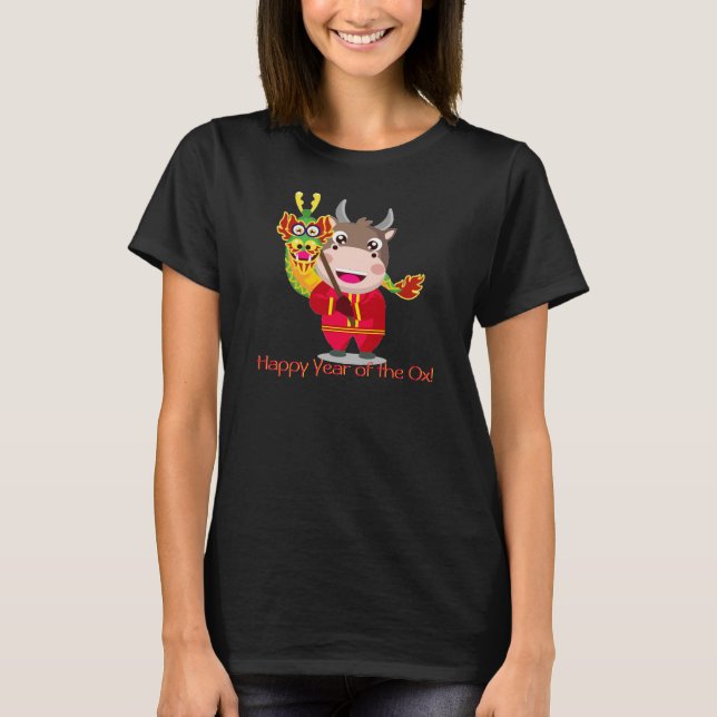 Cute Chinese New Year of the Ox with Dragon T Shirt (Framsida)