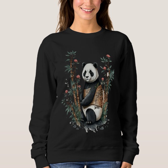 Cute Chinese Style Panda beautiful Flowers T Shirt (Framsida)