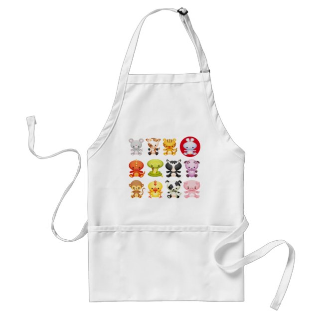 Cute Chinese Zodiac Tecknad Animals Apron Förkläde (Framsidan)