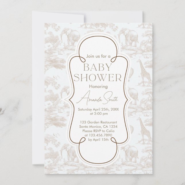 Cute Chinoiserie Toile de Jouy babydusch Inbjudningar (Framsida)