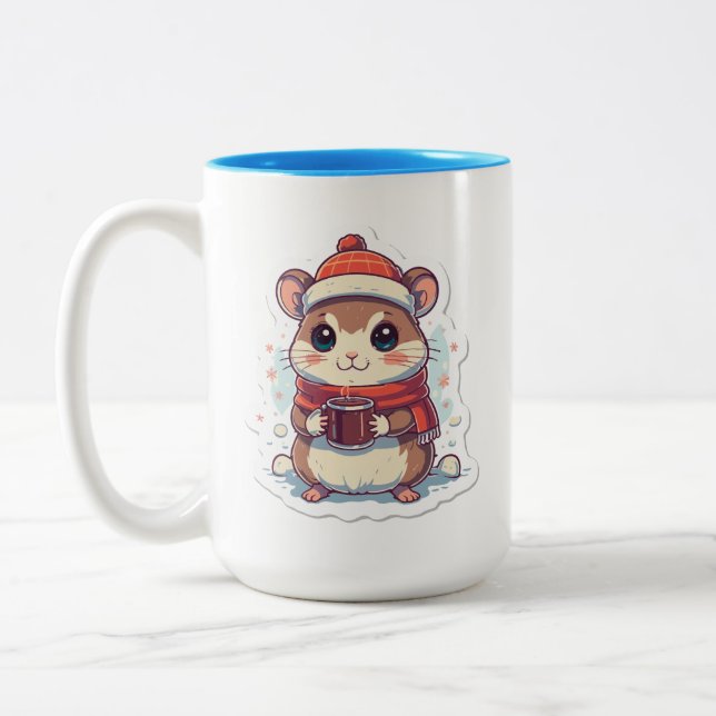 Cute Chipmunk dressed for winter with a hot mug Två-Tonad Mugg (Vänster)