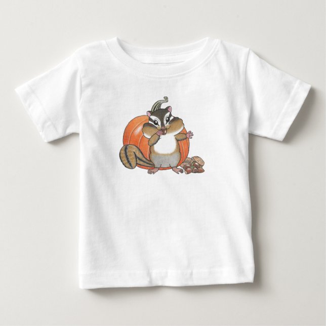 Cute Chipmunk (ekorre) Pumpkin Baby T-shirt (Framsida)