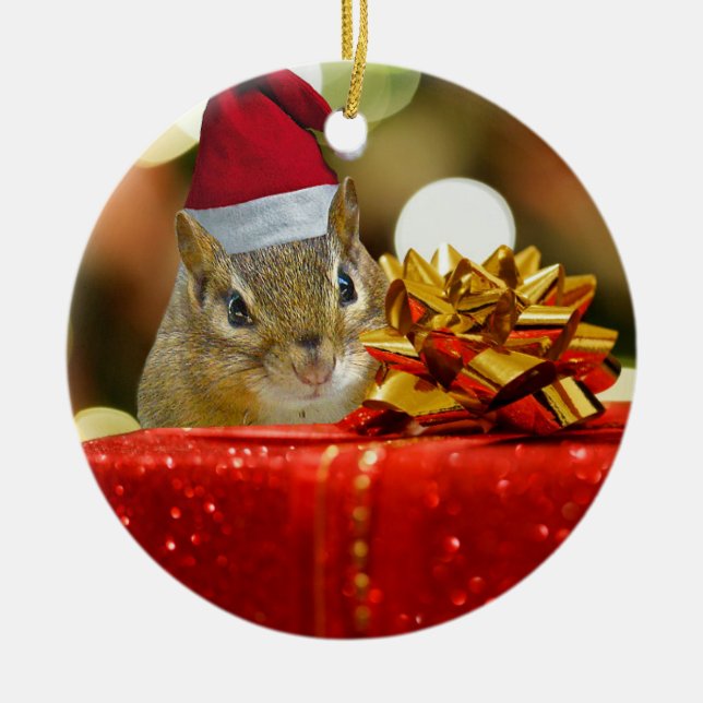 Cute Chipmunk God jul Julgransprydnad Keramik (Framsidan)
