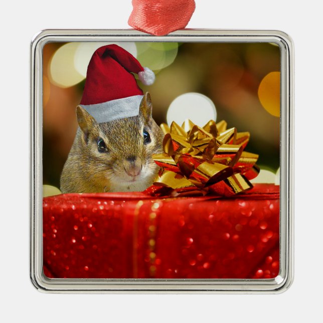 Cute Chipmunk God jul Julgransprydnad Metall (Framsidan)