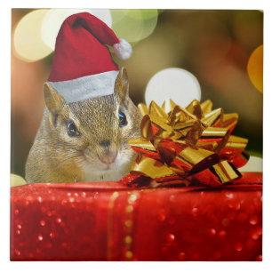Cute Chipmunk God jul Kakelplatta