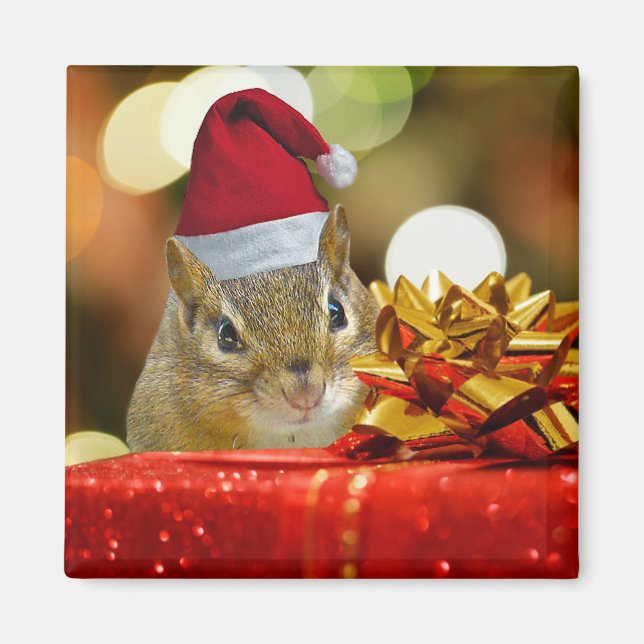 Cute Chipmunk God jul Magnet (Framsidan)