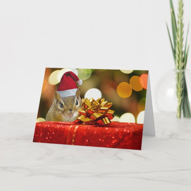 Cute Chipmunk God jul (Semi-Gloss) Helgkort (Framsida)