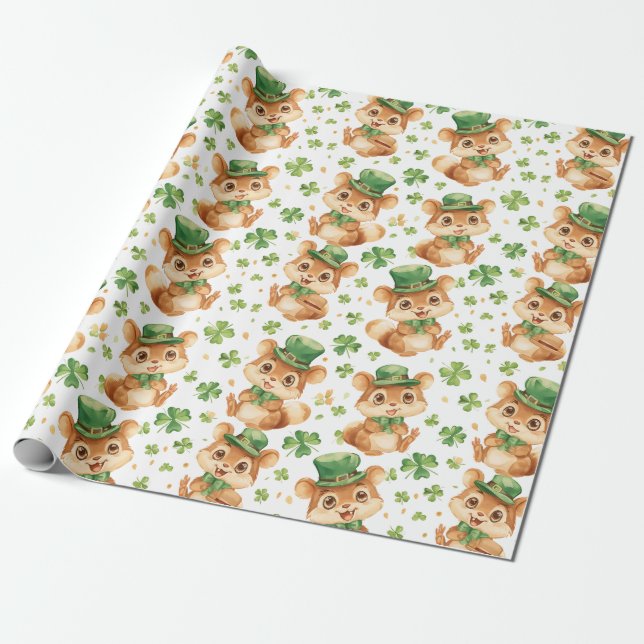 Cute Chipmunk Grönt Hat Shamrock St. Patrick's Day Presentpapper (Utrullad)
