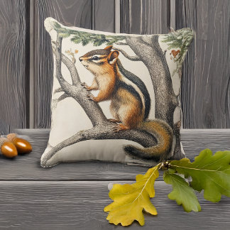 Cute Chipmunk i en illustration av träd vintage st Kudde