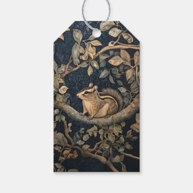 Cute Chipmunk i William Morris Stil Forest Presentetikett (Framsidan)