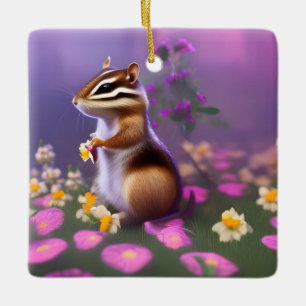 Cute Chipmunk in Flowers Julgransprydnad Keramik