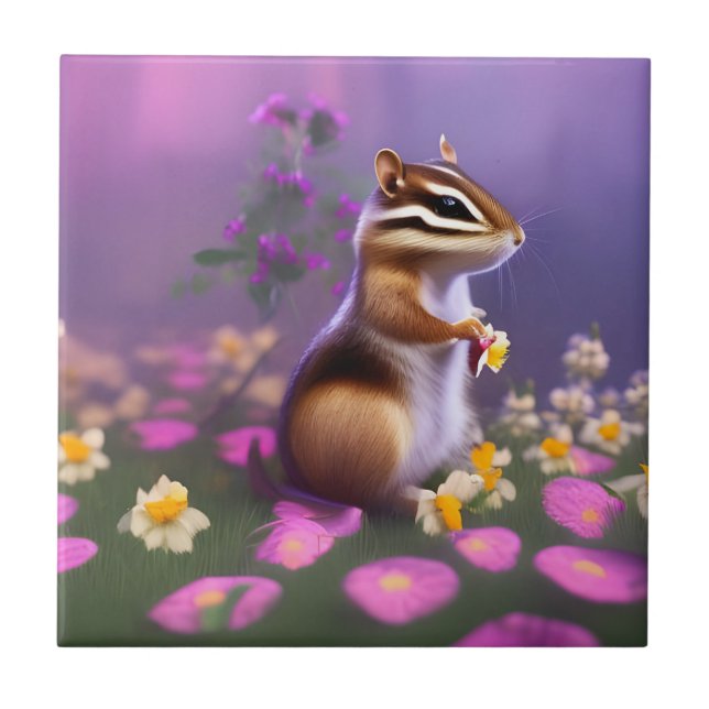 Cute Chipmunk in Flowers Kakelplatta (Framsidan)