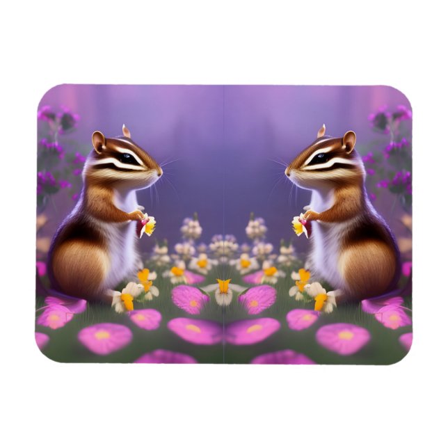 Cute Chipmunk in Flowers Magnet (Horisontell)
