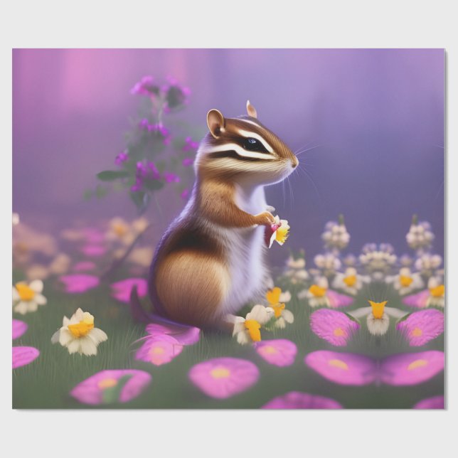 Cute Chipmunk in Flowers Presentpapper (Platt)