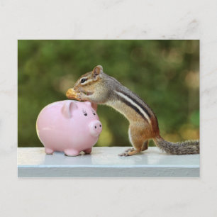 Cute Chipmunk med Funny Money Piggy Bank Bild Vykort