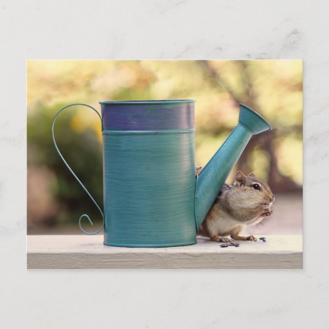 Cute Chipmunk och Watering Can Bild Vykort (Framsida)