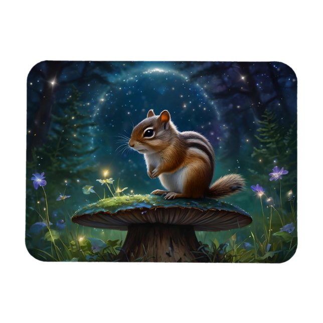 Cute Chipmunk på Mushroom i Magic Garden Magnet (Horisontell)