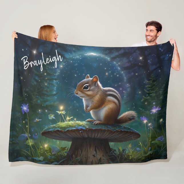 Cute Chipmunk på Mushroom *Personalize* Fleecefilt (På plats)