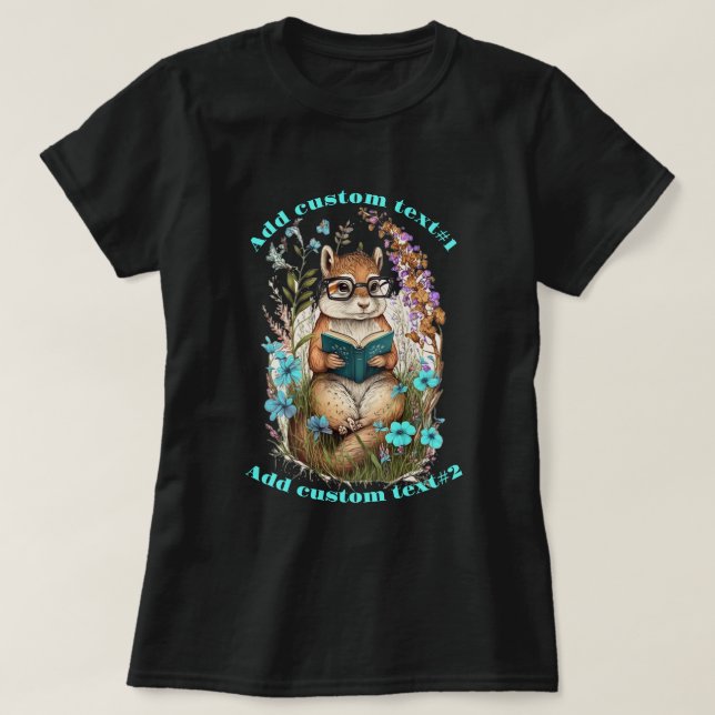 Cute Chipmunk Read Bok Wildblomma, Chipmunk Älskar T Shirt (Design framsida)