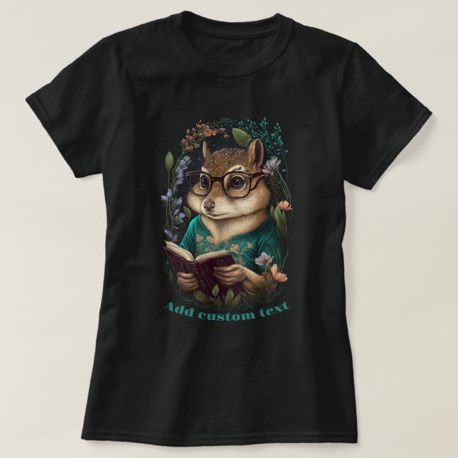 Cute Chipmunk Read Bok Wildblomma, Chipmunk Älskar T Shirt (Design framsida)