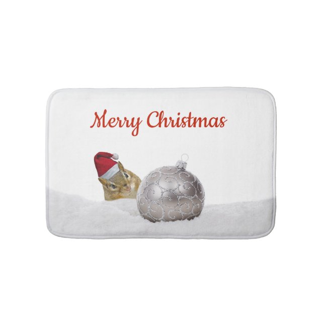 Cute Chipmunk Silver och Snö jul Helgdag Badrumsmatta (Framsidan)