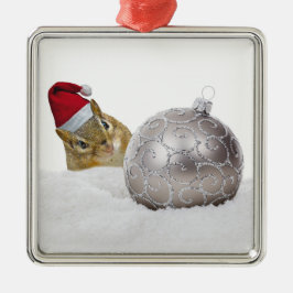 Cute Chipmunk Silver och Snö jul Helgdag Julgransprydnad Metall
