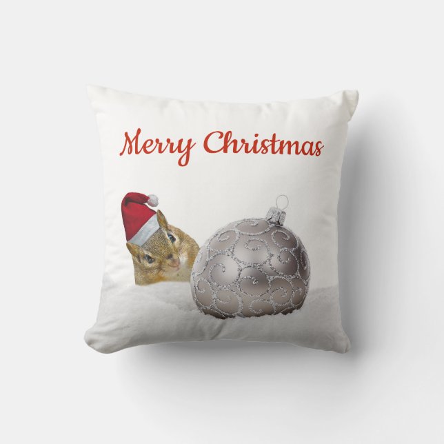 Cute Chipmunk Silver och Snö jul Helgdag Kudde (Framsida)