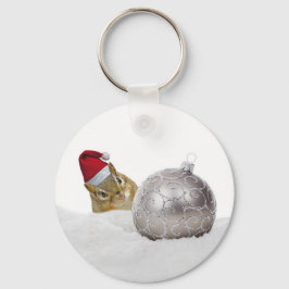 Cute Chipmunk Silver och Snö jul Helgdag Nyckelring