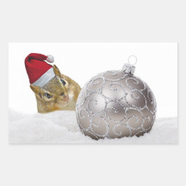 Cute Chipmunk Silver och Snö jul Helgdag Rektangulärt Klistermärke
