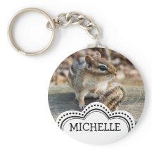 Cute Chipmunk Sitta på träjärnvägen i skogen