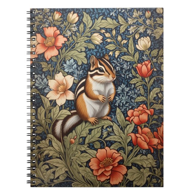 Cute Chipmunk William Morris Inspired Blommigt Anteckningsbok (Framsidan)