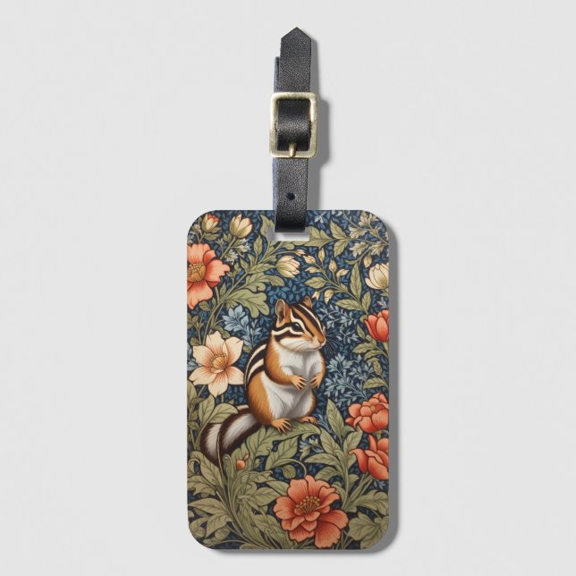 Cute Chipmunk William Morris Inspired Blommigt Bagagebricka (Framsida vertikal)