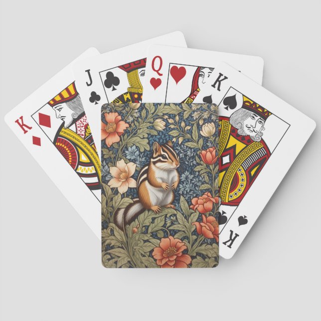 Cute Chipmunk William Morris Inspired Blommigt Casinokort (Baksidan)