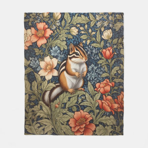 Cute Chipmunk William Morris Inspired Blommigt Fleecefilt
