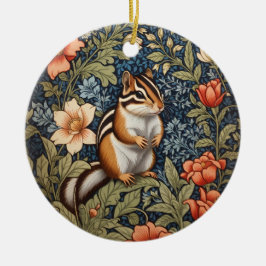 Cute Chipmunk William Morris Inspired Blommigt Julgransprydnad Keramik